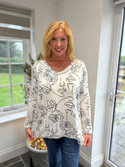 Winter White Abstract Rose V Neck Amy