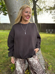 Chocolate Oversized Pleat Detail Sweatshirt Roxy