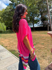 Neon Pink Striped Hem Loose Knit Jenna