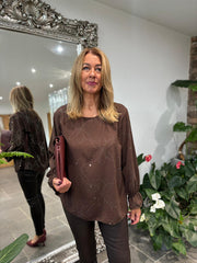 Chocolate Diamante Flower Top Kinsley