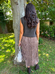 Chocolate Fringed Maxi Skirt
