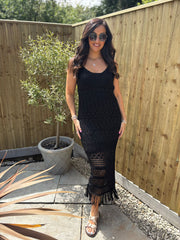 Black Fringed Shimmer Knit Dress Lorraine
