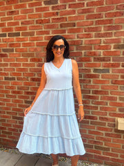Blue Bubble Cotton Fringed Tier Dress Amanda
