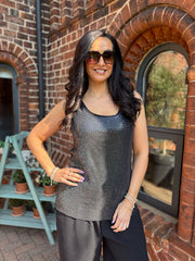 Black Sequin Vest Top Rebecca