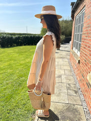 Stone Frill Sleeve Bubble Cotton Dress Alison
