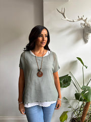 Khaki Layered Net Top Elise