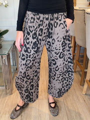 Mocha Leopard Print Barrel Leg Trouser