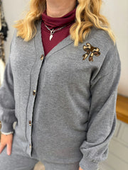 Grey Leopard Bow Cardi Georgina