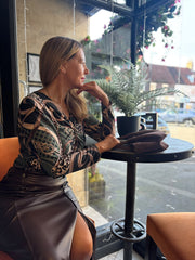Khaki Mixed Print Twist Front Top Bronte