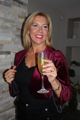 Wine Cropped Velour Jacket