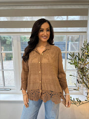 Toffee Crochet Detail Shirt Jacket Jenny