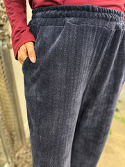 Navy Chenille Textured Trousers Mia