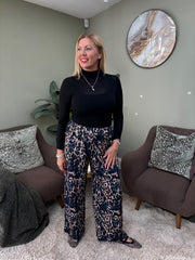 Navy Leopard Stripe Wide Leg Trousers