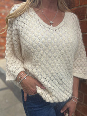 Antique Cream Diamond Pattern Shimmer Knit Chloe