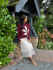 Stone Floral Applique Knit Skirt Dina
