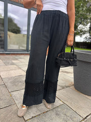 Black Crochet Detail Trousers Thelma