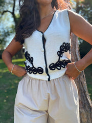 White Contrast Trim Waistcoat Jan