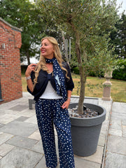 Navy Polka Dot Scarf Wrap Trousers Bonnie