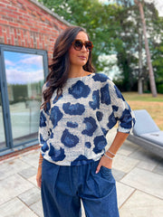 Navy Abstract Leopard Knit Top Dawn