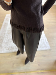 Chocolate Long Sleeve Fringed Knit Amara