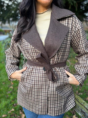 Chocolate Checked Belted Jacket Clementine
