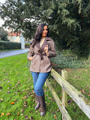 Chocolate Checked Belted Jacket Clementine