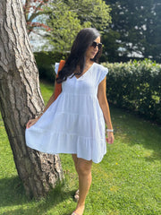 White Frill Sleeve Bubble Cotton Dress Alison