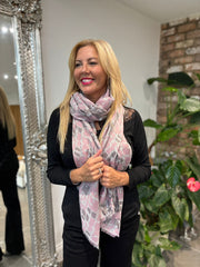 Rose Block Print Raw Edge Scarf