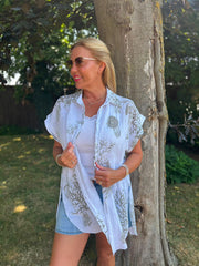 White Mocha Coral Print Blouse Stacey