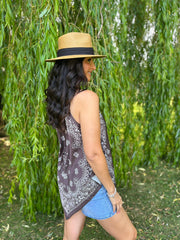 Chocolate Elegant Paisley Print Top Adelaide