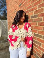 Lipstick Flower Crochet Cardi Jeanette
