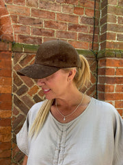 Chocolate Velour Diamante Cap