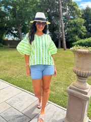 Neon Green Puff Sleeve Striped Top Erin