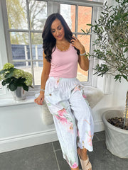 White Brushed Floral Trousers Alexis