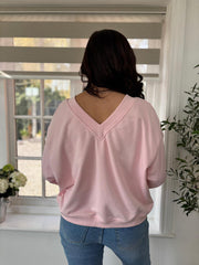 Pink Slogan V Neck Sweatshirt Dakota