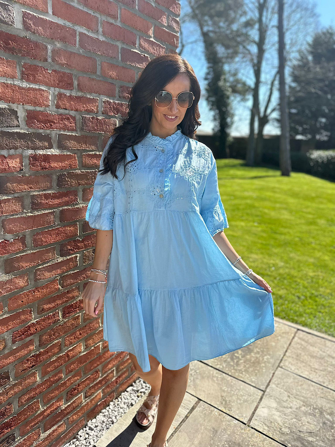 Blue Embroidered Ruffle Dress Taylor