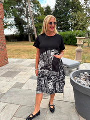 Monochrome Half Printed Pocket Dress Amelia
