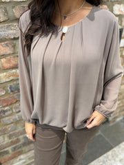 Mocha Pleat Detail Chiffon Blouse Molly