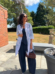 Blue Coral Print Longline Shirt Kelly