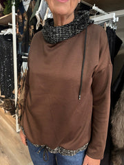 Chocolate Textured Trim Sweat Top Iris