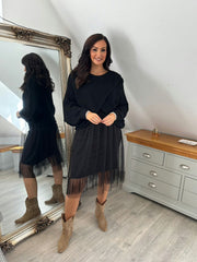 Black Half Mesh Slip Olivia