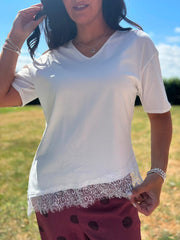White Asymmetric Lace Hem Top Wendy