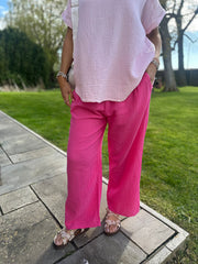 Lipstick Pink Bubble Cotton Trousers