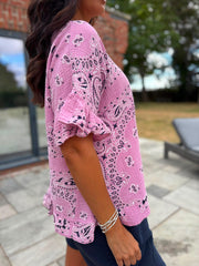 Pink Bubble Cotton Paisley Top Kimberly