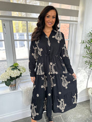 Black Gold Embroidery Shirt Dress River