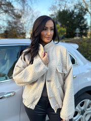 Stone Boucle High Neck Bomber Jacket Jude