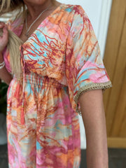 Orange Marble Shimmer Kaftan Dress Eliana