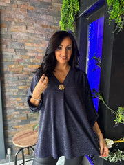 Navy Shimmer Brooch Top Indy