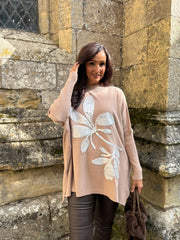 Camel Applique Flower Knit Ella