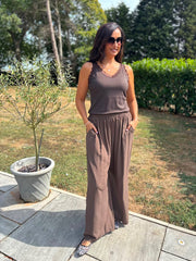 Chocolate Wide Leg Pull On Trousers Cara